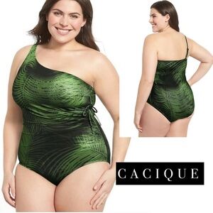 Cacique Asymmetrical Lightly Lined Medium Coverage One Piece Breezy Palms 16